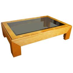 Monumental Art Deco Coffee Table with Burl Wood and Glass