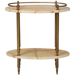 Antique Two Tier Onyx and Brass Oval Side Table