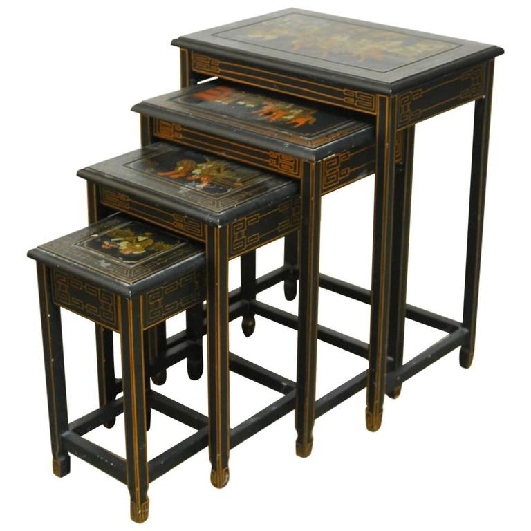 Set of Four Chinese Black Lacquer Nesting Tables at 1stDibs asian