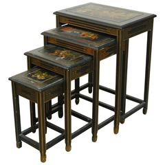 Set of Four Chinese Black Lacquer Nesting Tables