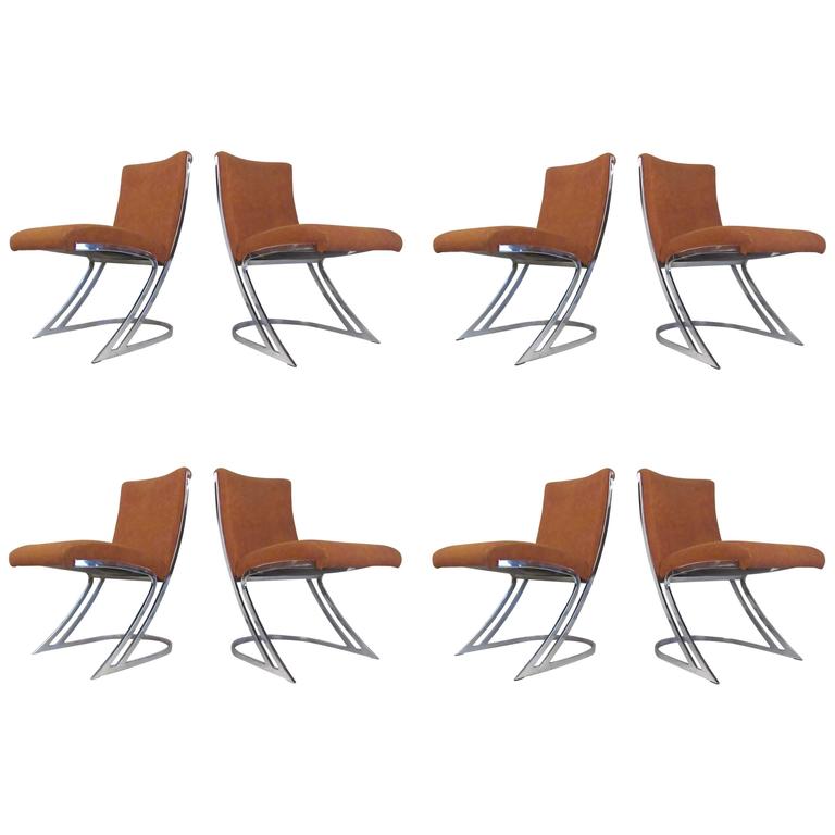 Set of Eight MidCentury Chrome Cantilever Dining Chairs For Sale at 1stDibs