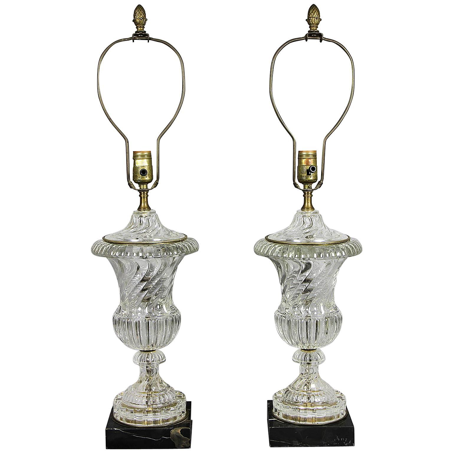 Pair of Paul Hanson Glass and Marble Table Lamps