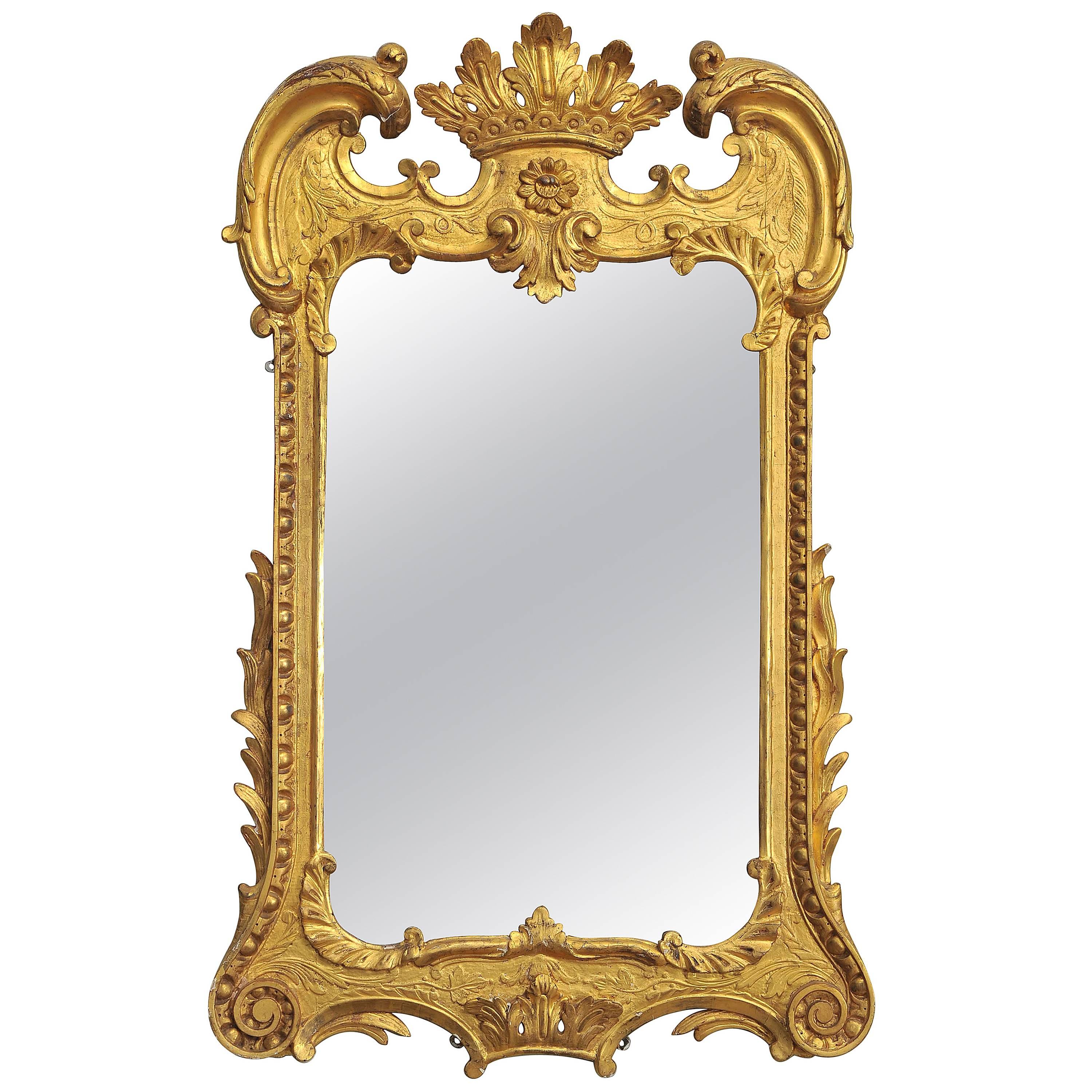 Unusual 18th Century Carved Giltwood Wall Mirror For Sale