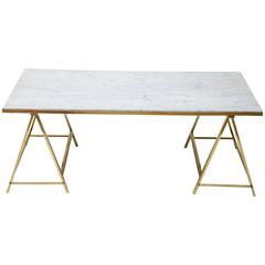 Italian Polished Brass and Marble Coffee Table