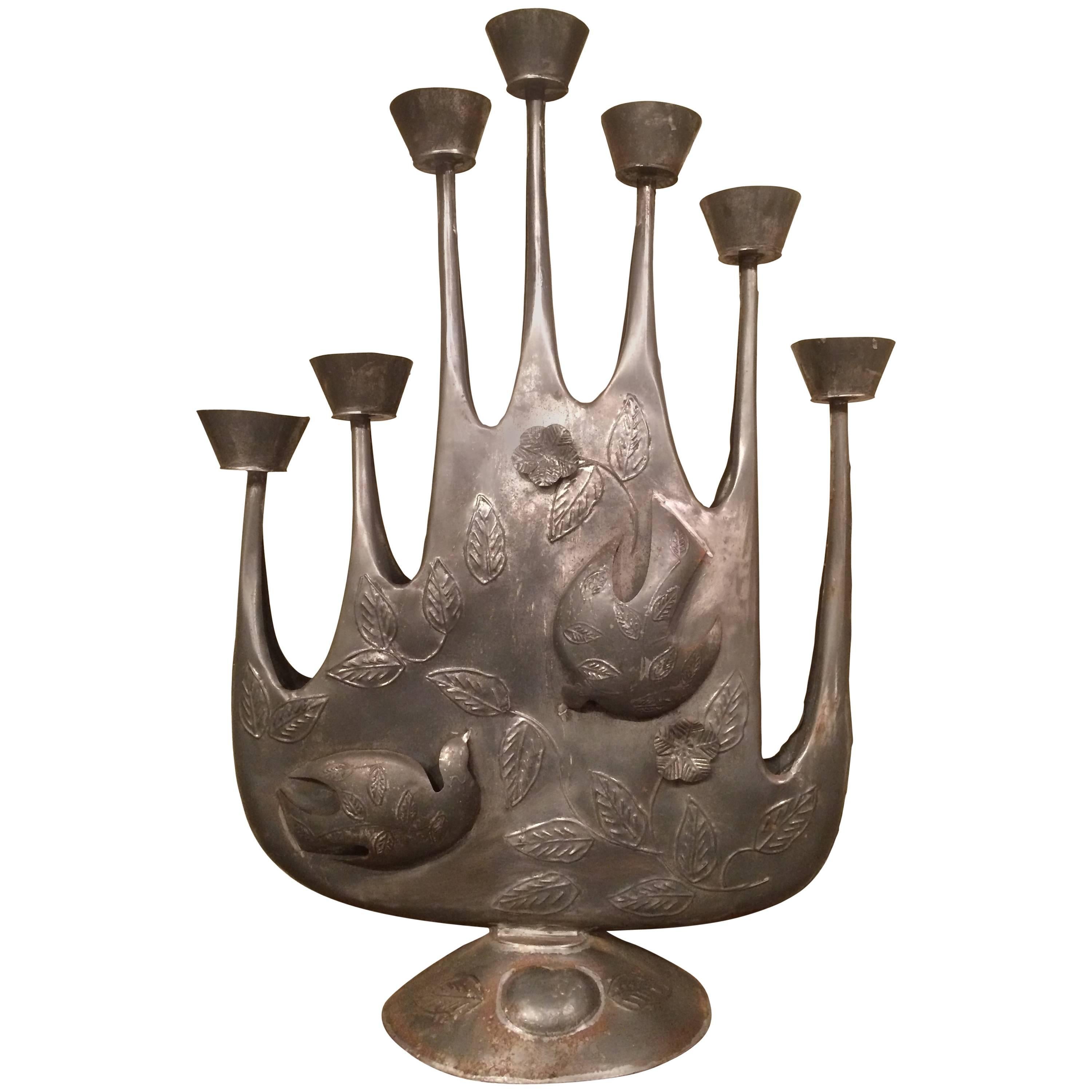 Mid-Century Tin Seven Light Candelabra by Gene Byron