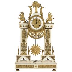 French Empire Period White Carrara Marble and Ormolu Clock, circa 1810