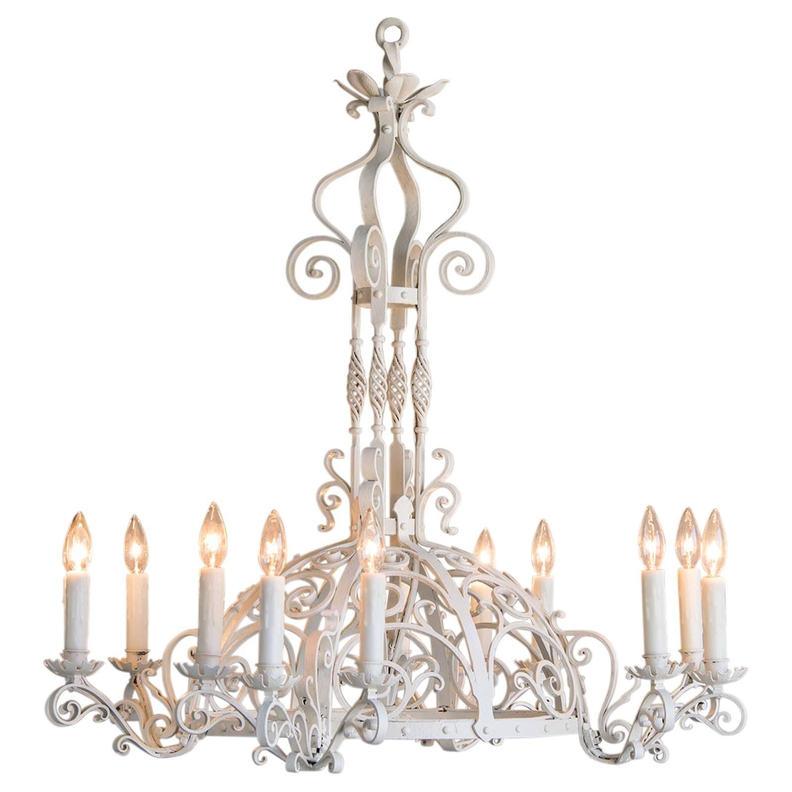 Antique French Forged Iron Painted Chandelier, Twelve Lights, circa 1910