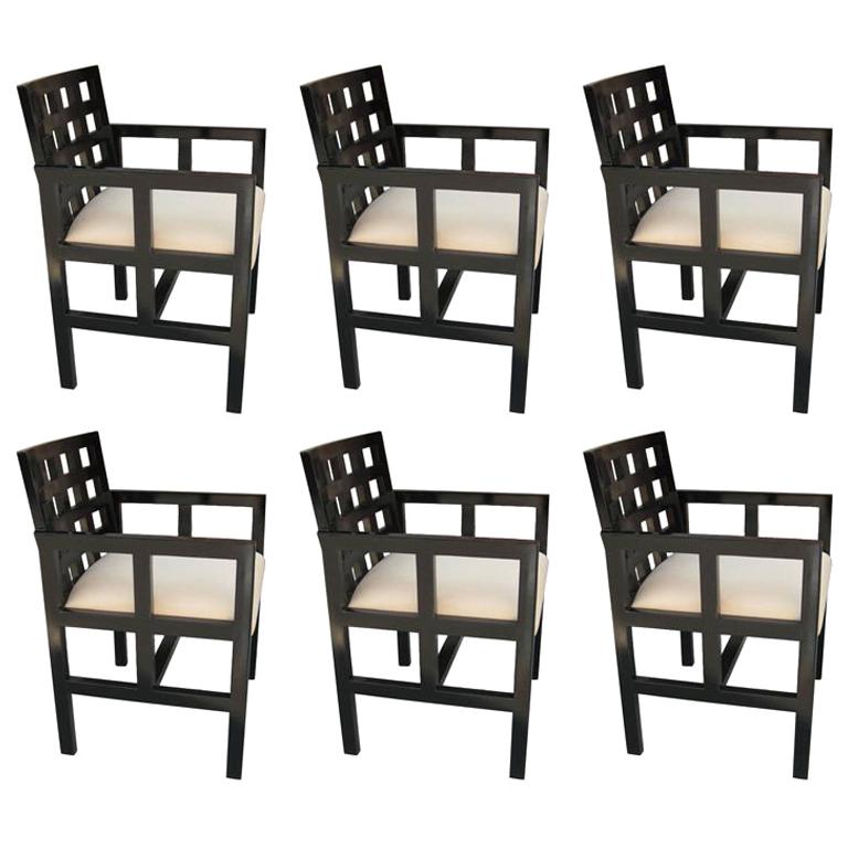 Curved Back Set of Six Ebonized Chairs
