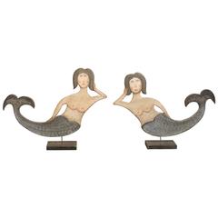 Pair of 20th Century Decorative Painted Mermaids