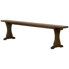 Long, Shallow Solid Pine English Bench, Two Shaped Support Legs, circa 1840