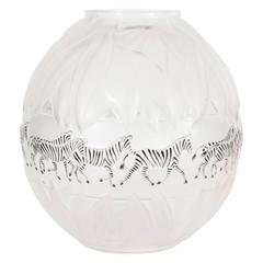 Lalique "Tanzania" Vase with a Dazzle of Zebras and Etched Foliage