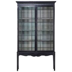 Antique English Ebonized and Glazed Display Cabinet Bookcase, circa 1875