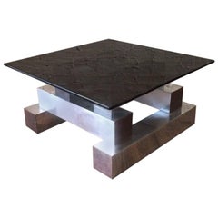 Aluminum Brass and Glass Architectural Coffee Table in the Style of Paul Evans