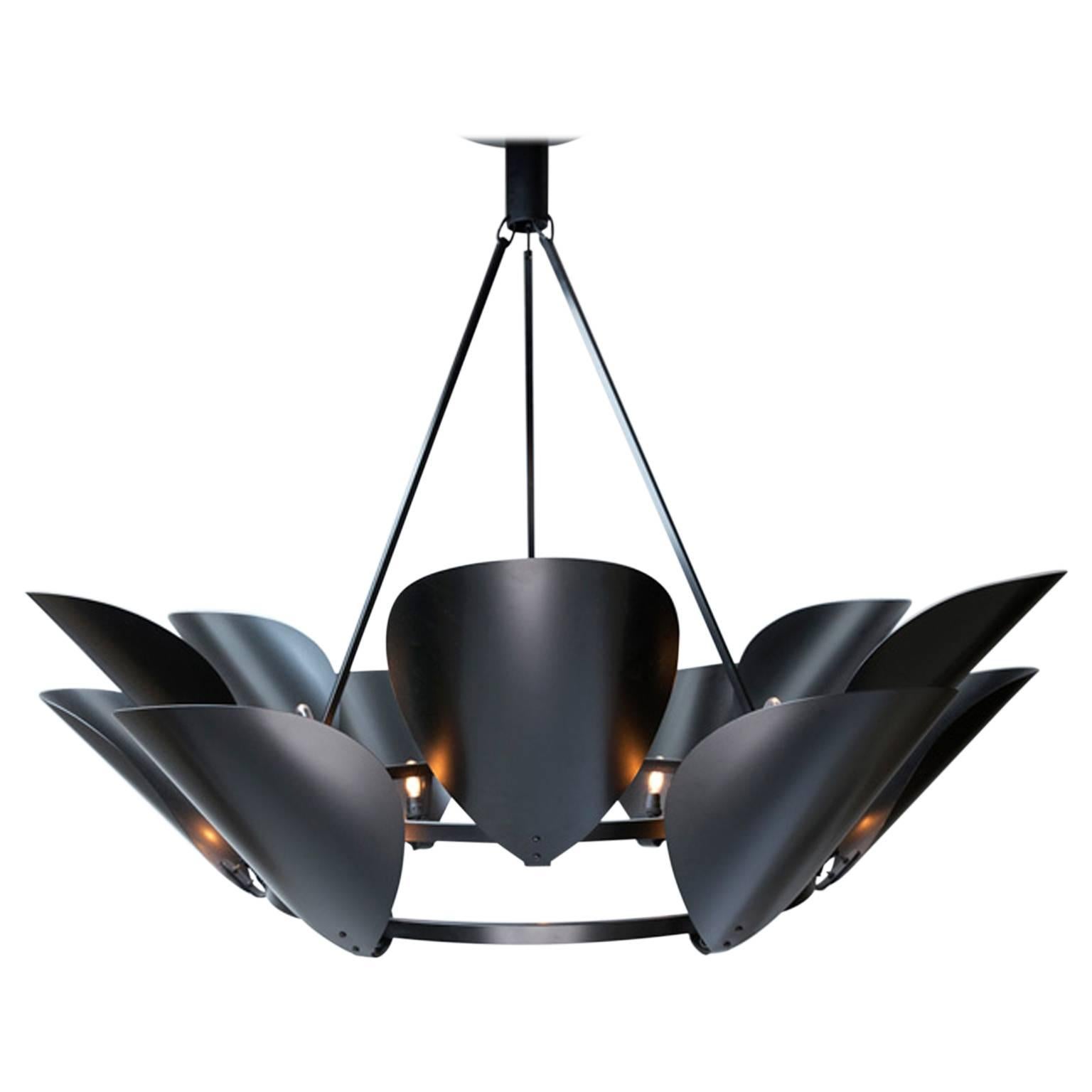 Black Brass Powdered Coated Petal Chandelier For Sale