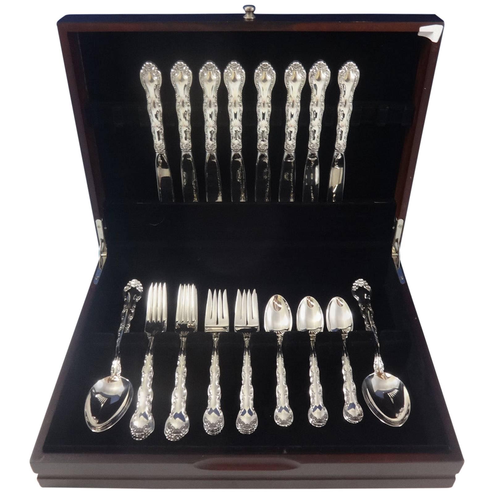 French Scroll by Alvin Sterling Silver Flatware Set 8 Service Luncheon 34 Pieces For Sale