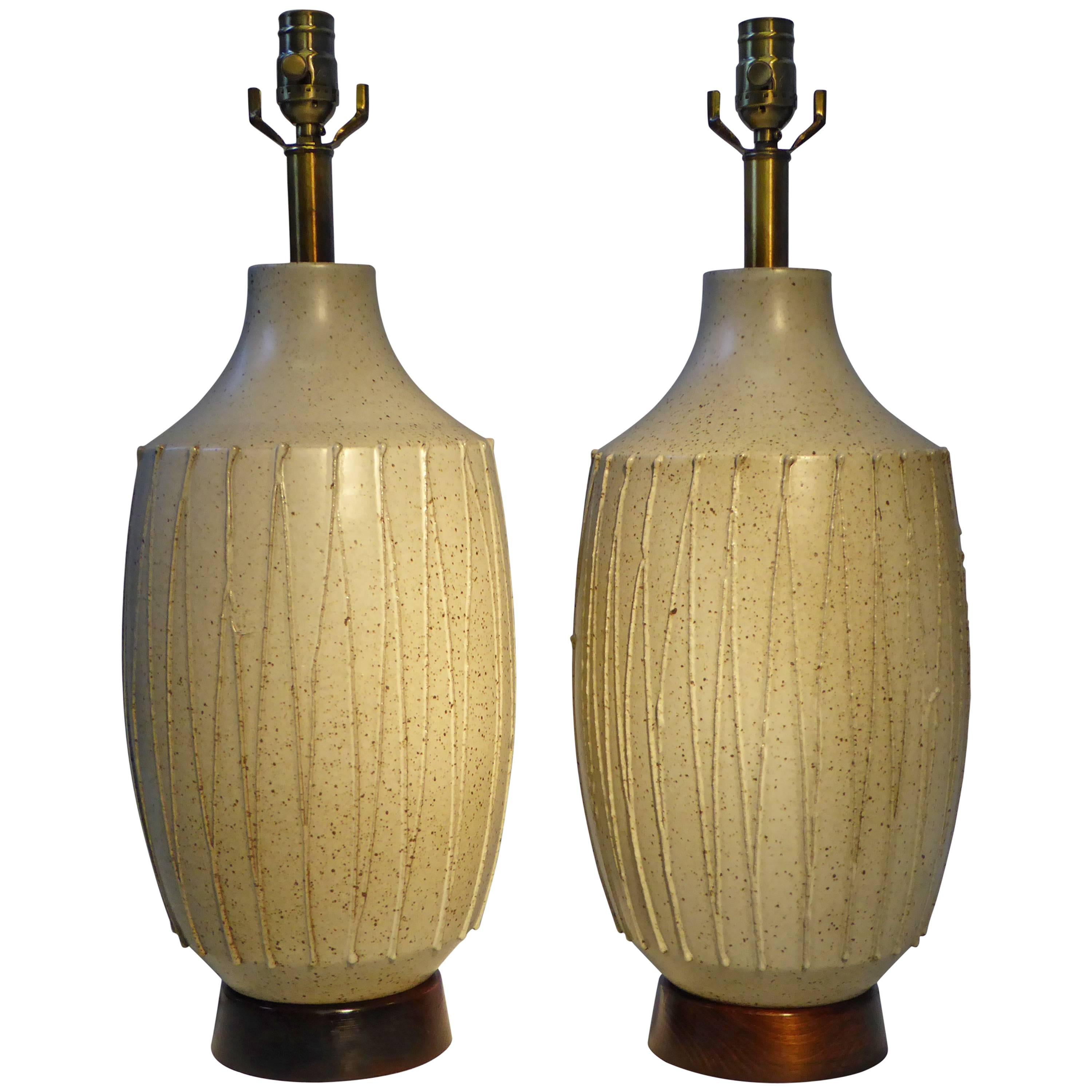 California Modern Superb Pair of David Cressey Pottery Table Lamps