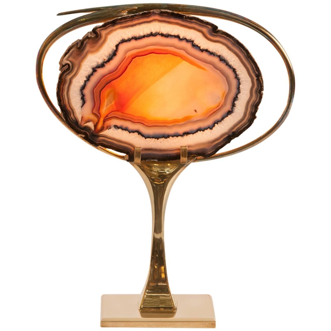 Brass and Agate Table Lamp Attributed to Willy Daro