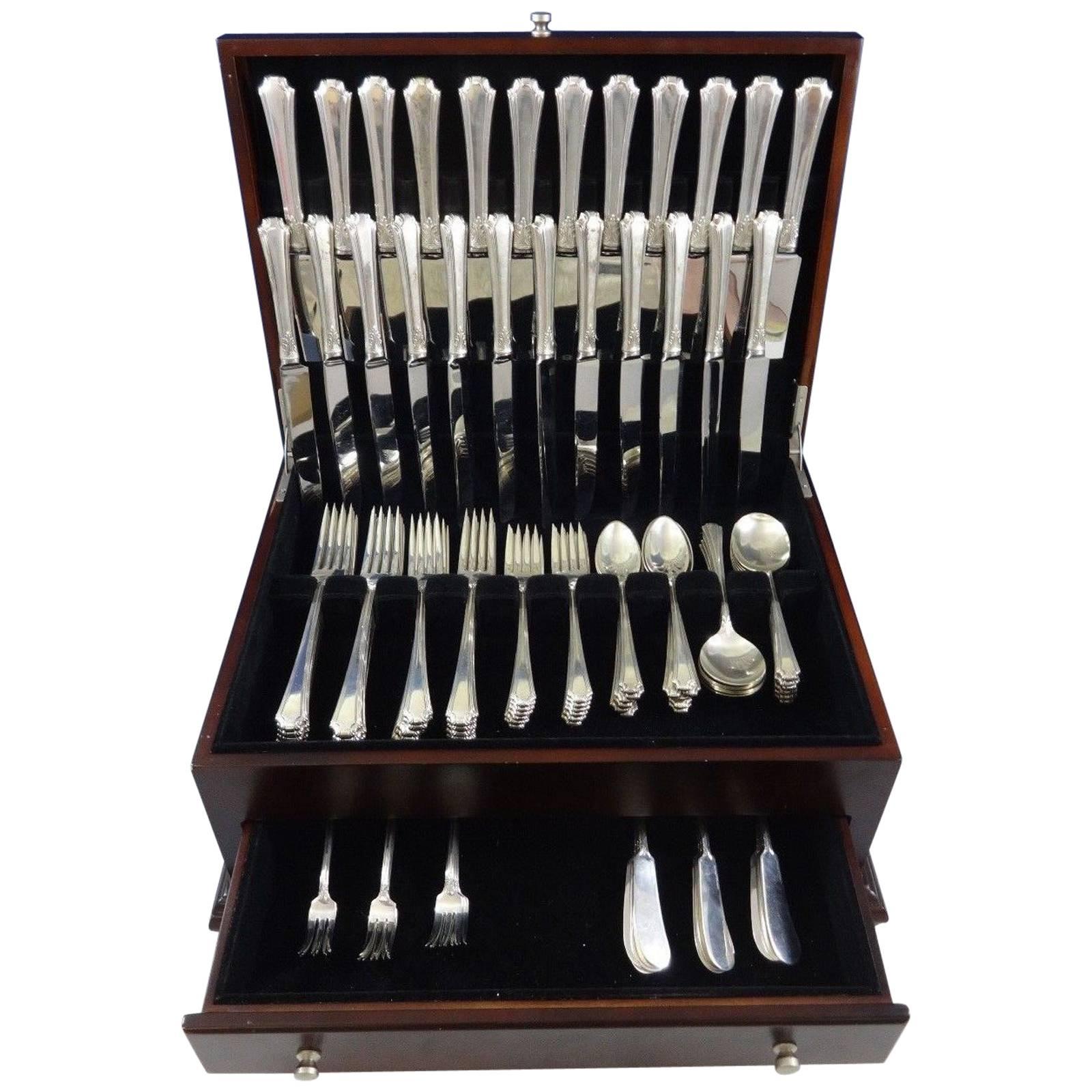 Georgian Colonial by Wallace Sterling Silver Dinner Flatware Set Service 108 Pcs For Sale