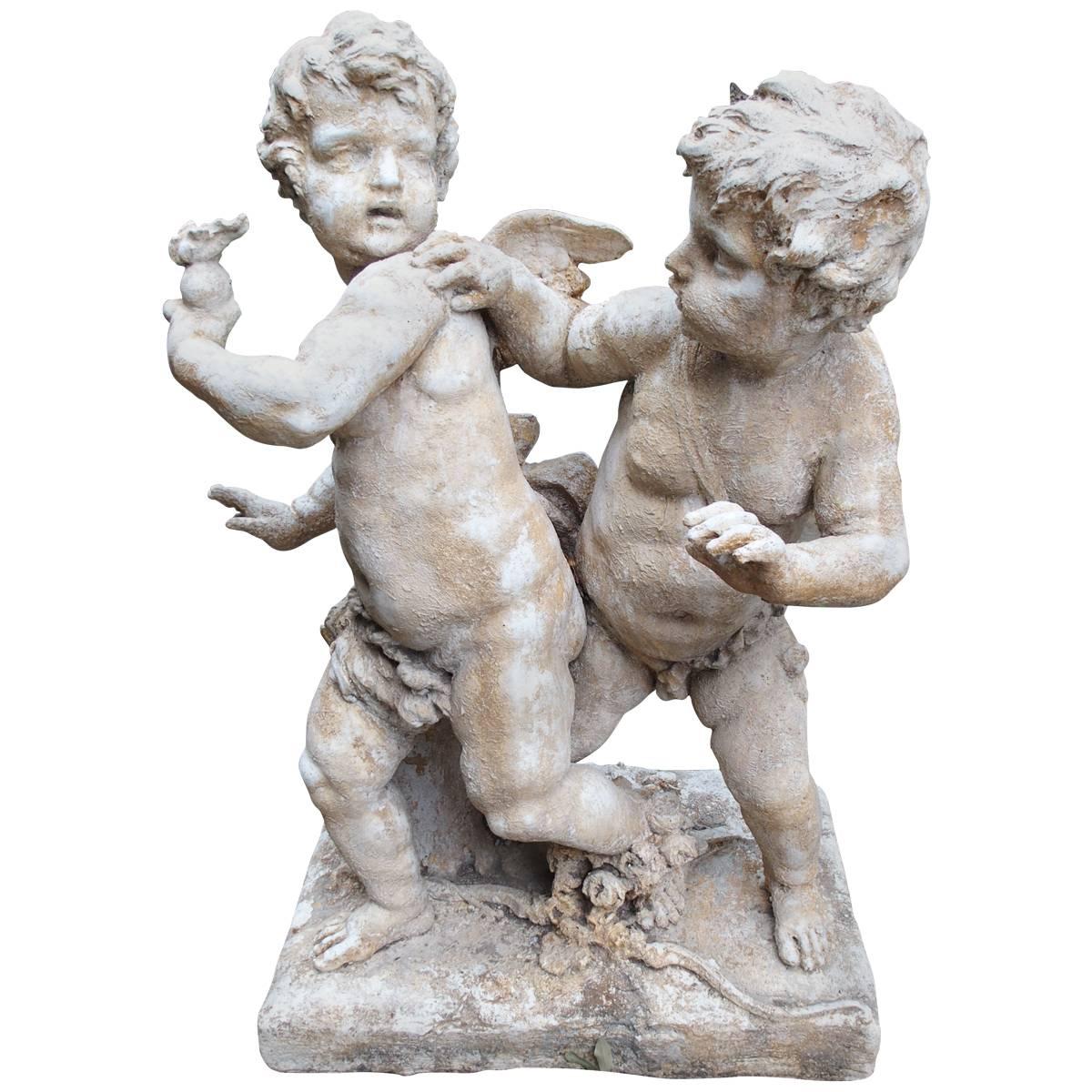 Cast Stone Cupids Garden Statue from France