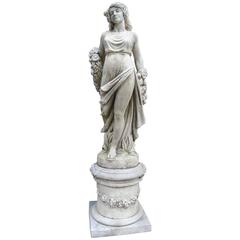 Cast Stone Garden Statue from France, "Femme A La Rose"