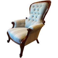 Antique Victorian Armchair Button Back Mahogany, 19th Century, Reupholstered