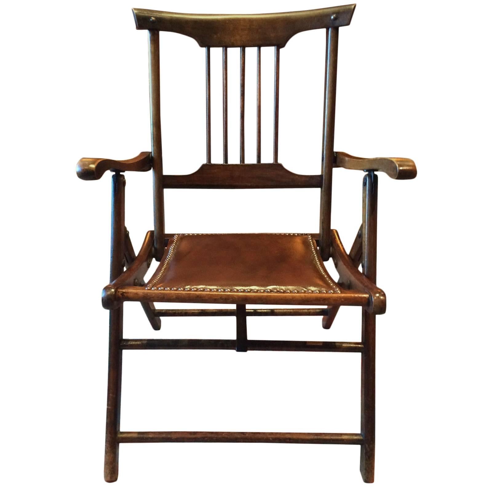 Antique Victorian Campaign Style Oak Desk Chair Office, 19th Century