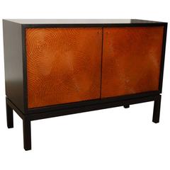 Modern Ebonized Credenza with Incised Copper Panel Doors