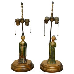 Pair of Tang Pottery Figures Mounted as Table Lamps