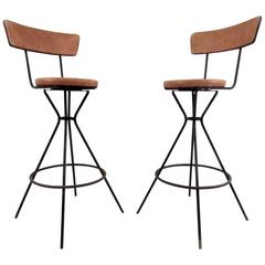 Three Mid-Century Iron and Vinyl Barstools 4