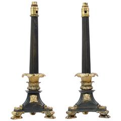 Pair of Regency Oil Lamp Bases by William Bullock Converted to Table Lamps