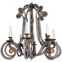 Beautiful Jansen Gilt Beaded Crystal Modern Transitional Bagues Chandelier