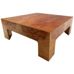 Mid-Century Milo Baughman Style Burl Wood Coffee Table