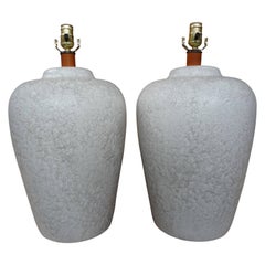 Large Pair of Mid-Century Raised Crackle Glaze Ceramic Lamps 