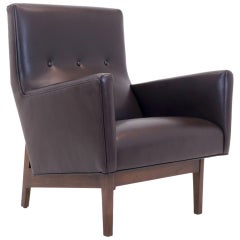 Jens Risom Style Custom-Made Leather Lounge Chair