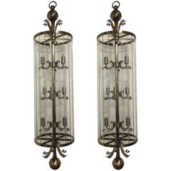 Vintage Pair of Monumental Art Deco Lantern Chandeliers