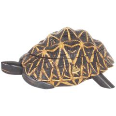 Antique Indian Star Tortoise Box Inlaid with Mahogany and Ebony