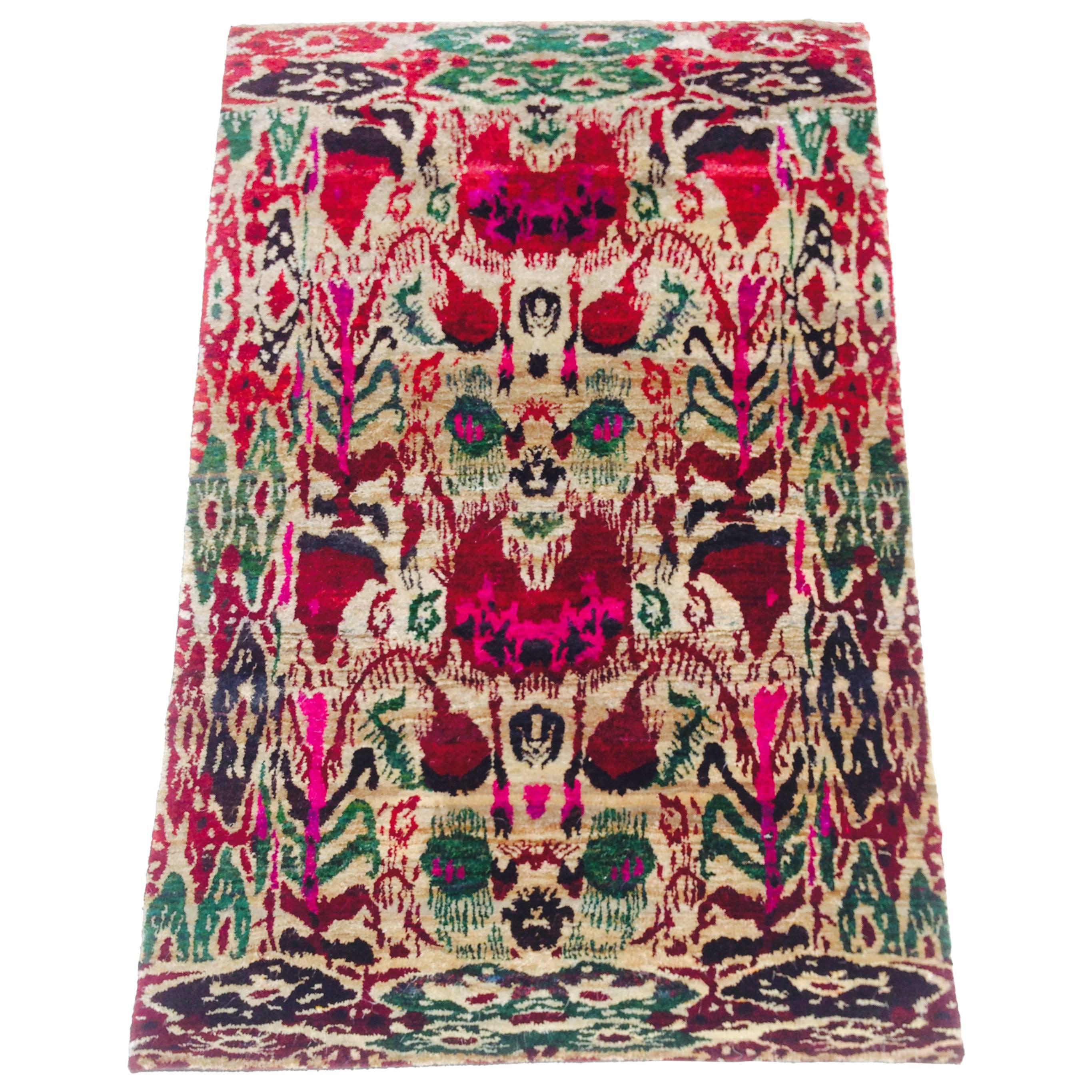 20th Century Vibrant & Luxurious Hand Made Silk Ikat "Sari" Rug