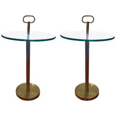 Pair of Gio Ponti Inspired Italian Modern Bronze and Glass Side Tables