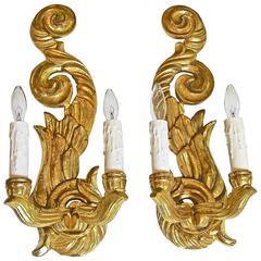 Pair of Large French Giltwood Sconces