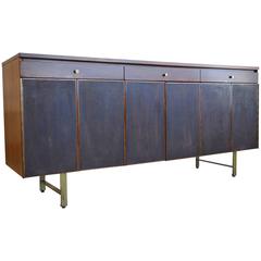 Vintage Paul McCobb for Calvin Walnut and Leather Front Credenza