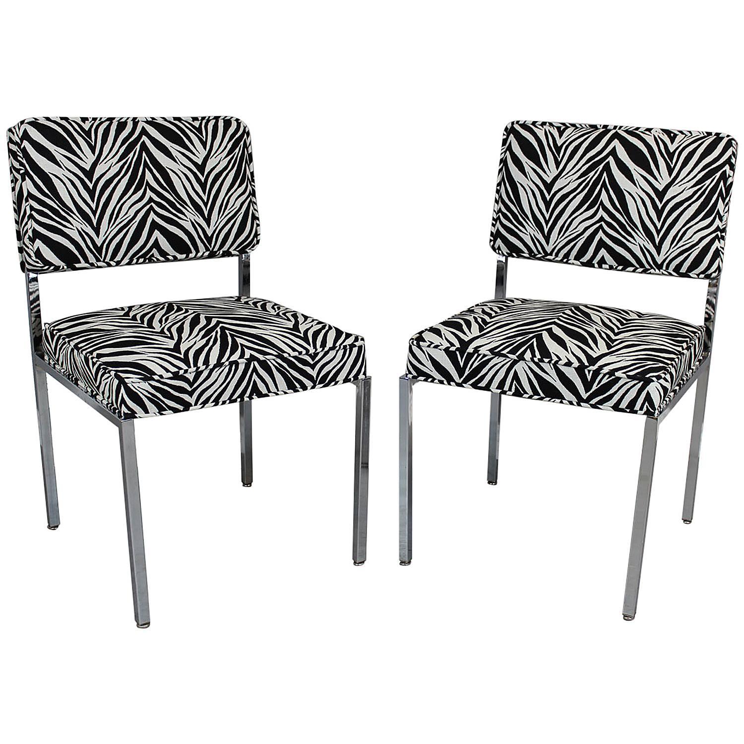 Milo Baughman Style Zebra Side Chairs, Pair For Sale