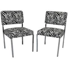Milo Baughman Style Zebra Side Chairs, Pair
