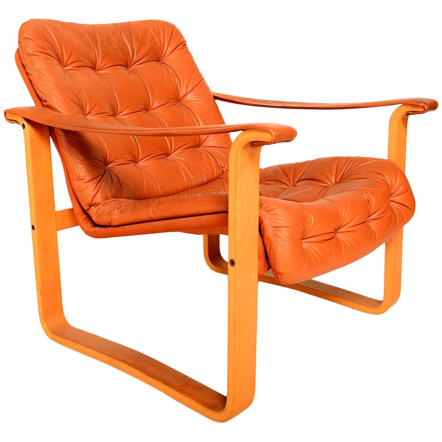 Finland Leather Armchair, Danish Mid-Century Modern OY BJ. Dahlqvist AB, Finland
