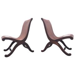 Two Great Leather Slipper Chairs Made by Valenti, Spain, 1940