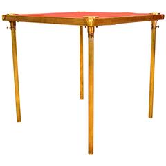 French Brass Game Table with Red Cloth, Art Deco 2