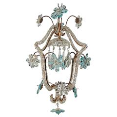 French Aqua Blue Maison Baguès Style Beaded Chandelier, circa 1920