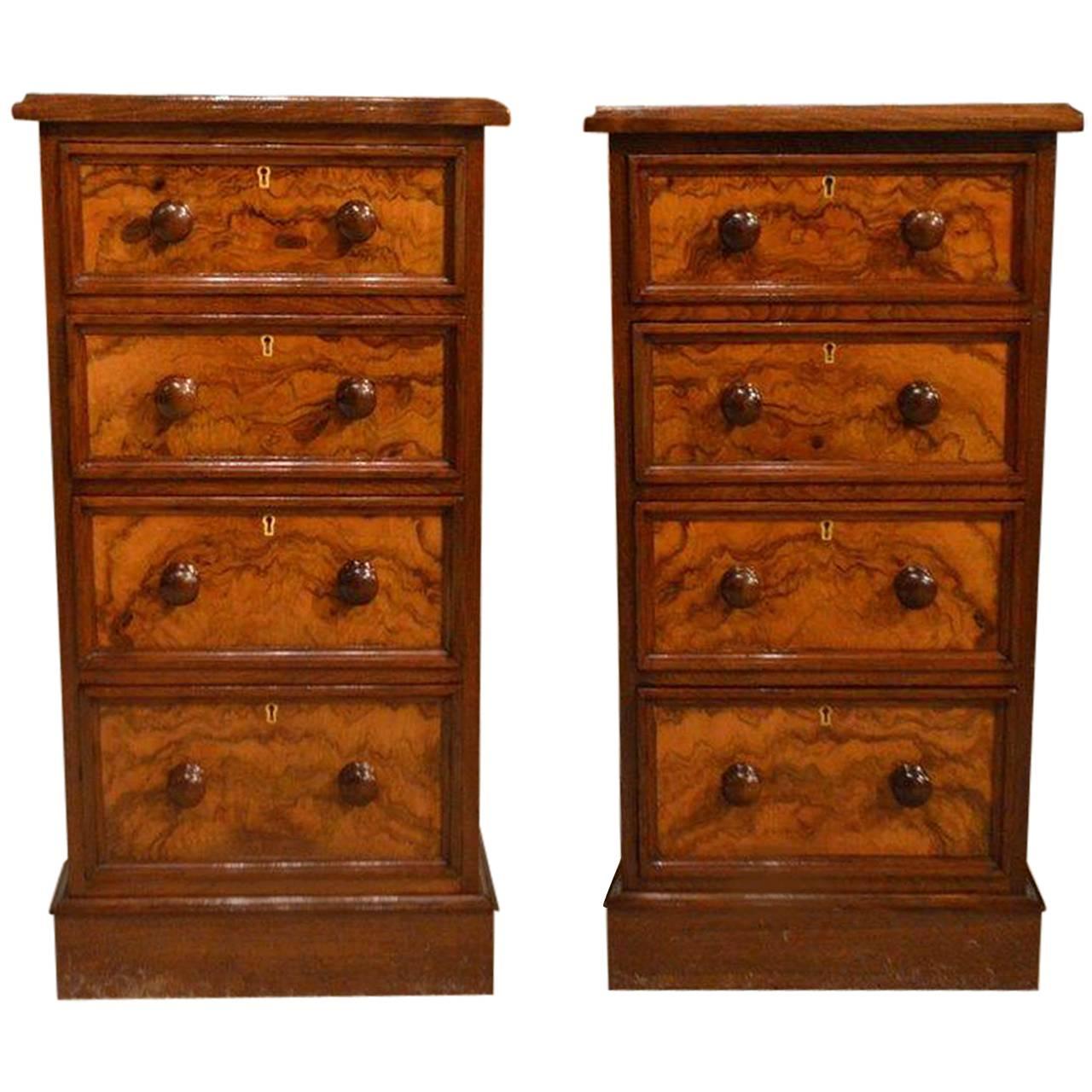 Fine Quality Pair of Burr Walnut Victorian Period Antique Bedside Chests