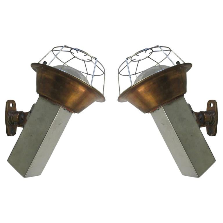 French Midcentury Articulating Industrial Sconces/ Flush Mounts, J. Prouve, Pair