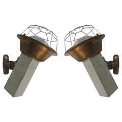 Vintage French Midcentury Articulating Industrial Sconces/ Flush Mounts, J. Prouve, Pair