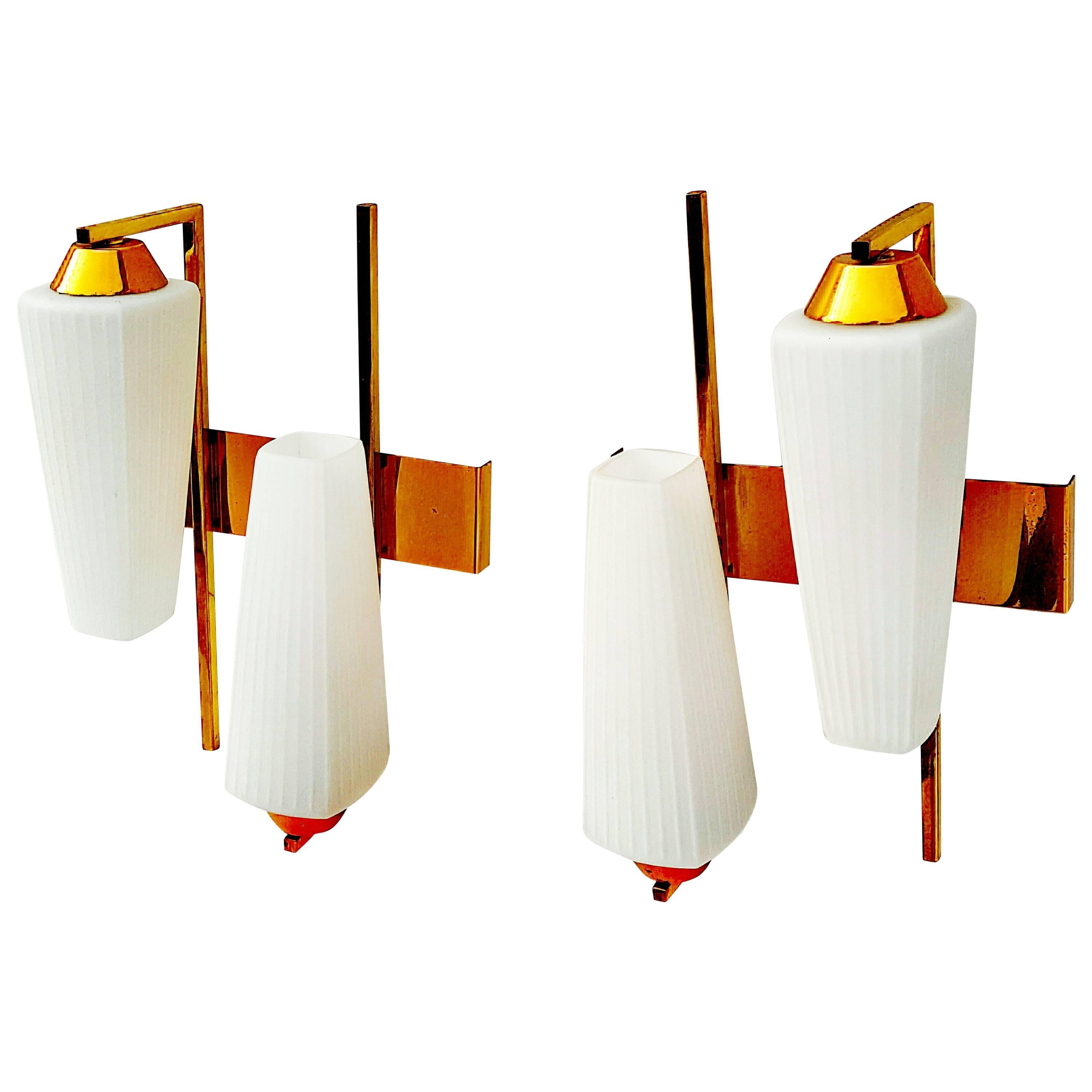 Rare Pair of 1950s Asymmetrical Sconces by Maison Arlus For Sale